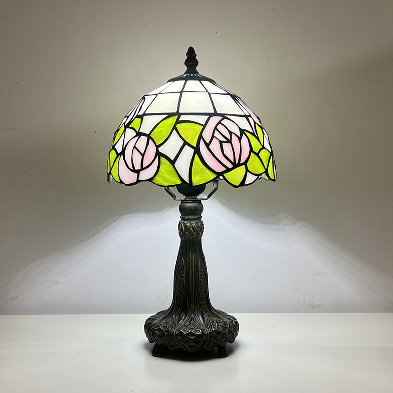 LongHuiJing Tiffany Table Lamp 8 Inch Flower Design Stained Glass Lampshade Table Lamps For Home Decoration
