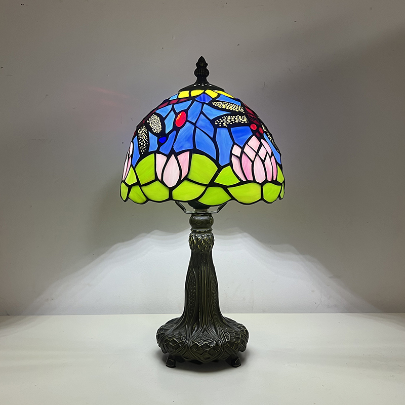 LongHuiJing Tiffany Table Lamp 8 Inch Dragonfly Design Stained Glass Lampshade Table Lamps For Home Decoration