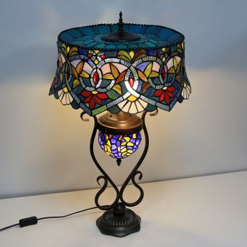 LongHuiJing Tiffany Style lamp 18-inchantique flower stained glass lamp shade lamp with glass luminous base