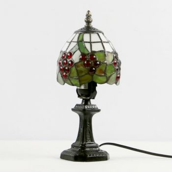 LongHuiJing Small Accent Lamp Tiffany Style Stained Glass Table Light Grapes Green Leaf