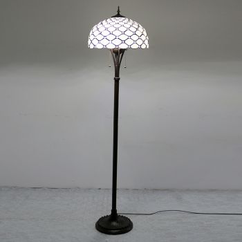 LongHuiJing Tiffany Style Stained Glass Floor Lamp with 16-inch Wide Handmade Beads Lampshade Metal Base