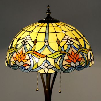 LongHuiJing Floral Tiffany Style Stained Glass Floor Lamp with 16 inches Wide Handmade Lamp Shade