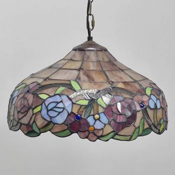 LongHuiJing 16Inch Tiffany Style Stained Glass Hanging Lamp Unique Rose Stained Glass Ceiling Light