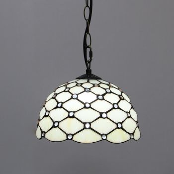 LongHuiJing 10Inch Tiffany Style Pastoral Pendant Lamps Vintage Handmade Stained Glass Hanging Lights