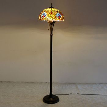LongHuiJing Tiffany Style Stained Glass Floor Lamp with 16 inches Wide Handmade Baroque Lampshade Lights