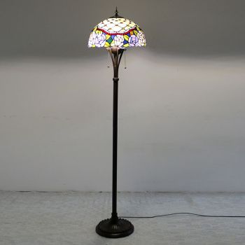 LongHuiJing Tiffany Style Stained Glass Floor Lamp with 16-inch Wide Handmade Pink Floral Lampshade Metal Base