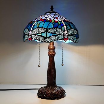 LongHuiJing Tiffany Lamps W12H22 Inch Dragonfly Stained Glass Lampshade Desk Light Antique Table Lamp