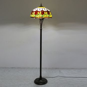 LongHuiJiing Tiffany Style Floor Standing Lamp 63 Inch Tall Stained Glass Tulip Flower Design Shade 2 Light Antique Base