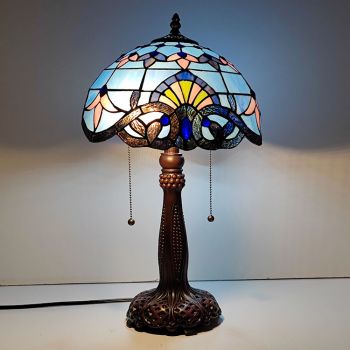 LongHuiJing Tiffany Stained Glass Style Desk Light Baroque Blue Shade Table Reading Night Light W12H22Inch