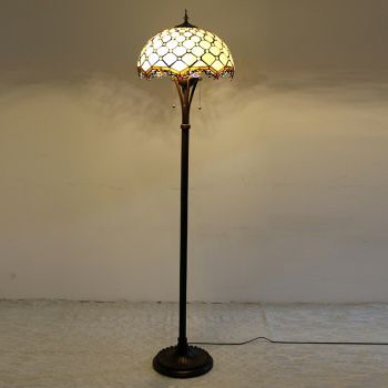 LongHuiJing Beads Tiffany Style Stained Glass Floor Lamp with 16-inch Wide Handmade Lampshade Metal Base