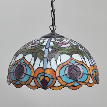 LongHuiJing 16Inch Tiffany Style Stained Glass Hanging Lamp Vintage Flower Stained Glass Ceiling Light
