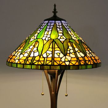 LongHuiJing Tiffany Floor Lamp Bright Antique Standing Reading Light 63" Tall Stained Glass Cone Lampshade Bamboo Design