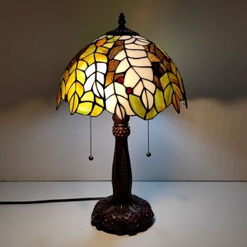 LongHuiJing Tiffany Stained Glass Style Desk Light Leaf Shade Table Reading Night Light W12H22Inch