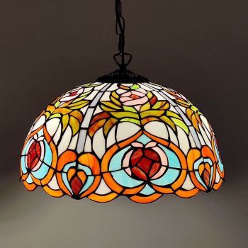LongHuiJing 16Inch Tiffany Style Stained Glass Hanging Lamp Vintage Flower Stained Glass Ceiling Light
