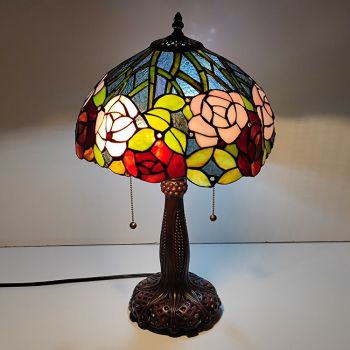 LongHuiJing Tiffany Stained Glass Style Desk Light Rose Lmapshade Table Reading Night Light W12H22Inch