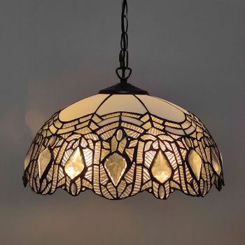 LongHuiJing 16Inch Tiffany Style Stained Glass Hanging Lamp Ceiling