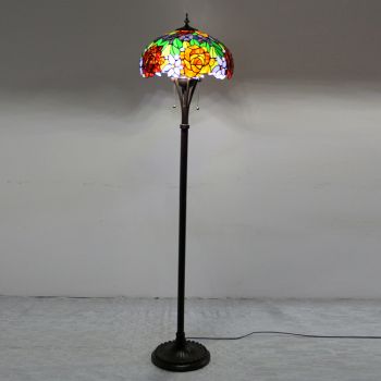 LongHuiJing Tiffany Style Floor Standing Lamp W16H63 Inch Tall Stained Glass Red Rose Shade 2E27 Antique Read Lighting