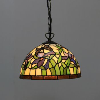 LongHuiJing 10Inch Tiffany Style Pendant Lamp Vintage Pastoral Stained Glass Butterfly Shade E27 Ceiling Hanging Lights