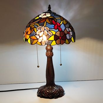LongHuiJing Tiffany Stained Glass Style Desk Light Gorgeous Flowers Shade Table Reading Night Light W12H22Inch