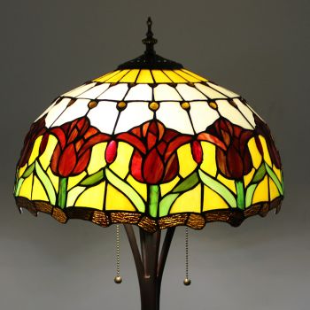 LongHuiJiing Tiffany Style Floor Standing Lamp 63 Inch Tall Stained Glass Tulip Flower Design Shade 2 Light Antique Base