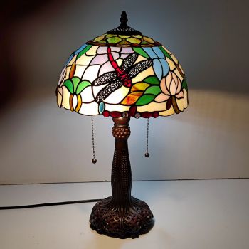 LongHuiJing Tiffany Stained Glass Style Desk Light Dragonfly Shade Table Reading Night Light W12H22Inch