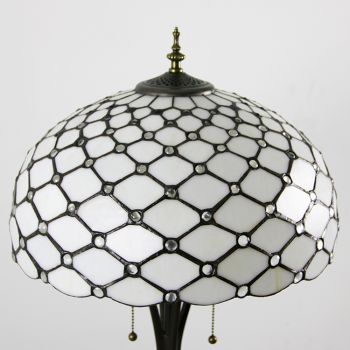 LongHuiJing Tiffany Style Stained Glass Floor Lamp with 16-inch Wide Handmade Beads Lampshade Metal Base