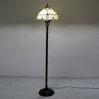 LongHuiJing Tiffany Floor Lamp Bright Antique Standing Reading Light 63" Tall Stained Glass Mission Hexagon Shade