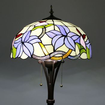 LongHuiJing Purple Floral Tiffany Style Stained Glass Floor Lamp with 16 inches Wide Handmade Lamp Shade