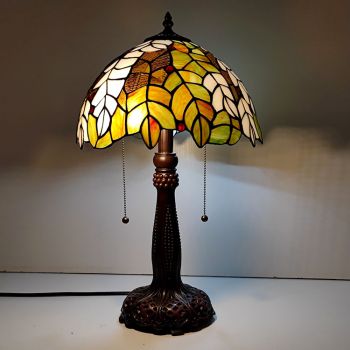 LongHuiJing Tiffany Stained Glass Style Desk Light Leaf Shade Table Reading Night Light W12H22Inch