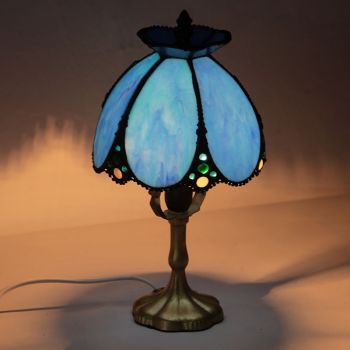 LongHuiJing Mini Tiffany Style 6Inch Desk Light Craftsman Single Light Stained Glass Shade Table Lamp 