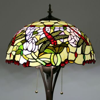 LongHuiJing Dragonfly Tiffany Style Stained Glass Floor Lamp with 16 inches Wide Handmade Lamp Shade Metal Base