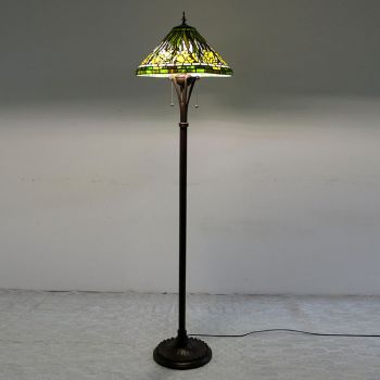 LongHuiJing Butterfly Tiffany Style Stained Glass Floor Lamp with 16-inch Wide Handmade Bamboo Lampshade Metal Base