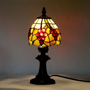 LongHuiJing Small Accent Lamp Tiffany Style Stained Glass Table Light Grapes Green Leaf