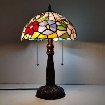 LongHuiJing Tiffany Stained Glass Style Desk Light Flower Shade Table Reading Night Light W12H22Inch