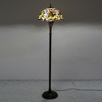 LongHuiJing Dragonfly Tiffany Style Stained Glass Floor Lamp with 16 inches Wide Handmade Lamp Shade Metal Base