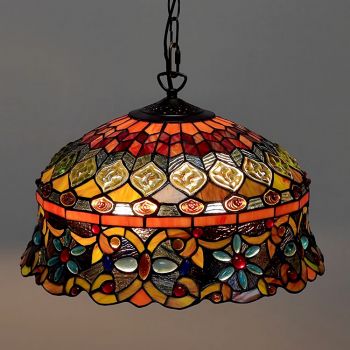 LongHuiJing 16Inch Tiffany Style Stained Glass Hanging Lamp Vintage Stained Glass Ceiling Light