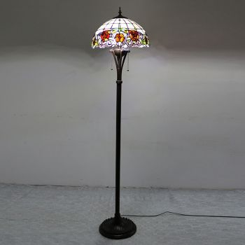 LongHuiJing Tiffany Style Turkey Pendant Light Vintage American Stained Glass Pendant Light Red Rose Pattern Lampshade