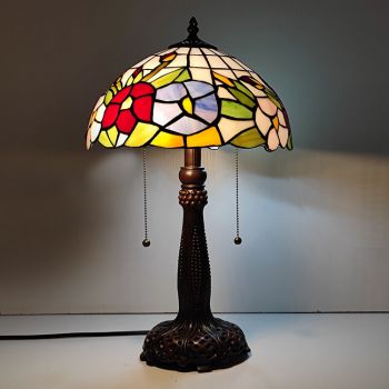 LongHuiJing Tiffany Stained Glass Style Desk Light Flower Shade Table Reading Night Light W12H22Inch