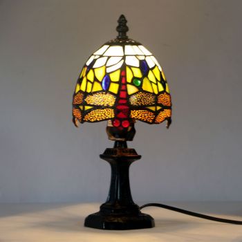 LongHuiJing Mini Red Dragonfly Tiffany Table Lamp Stained Glass Small Table Lamp E27 Deco Night Light