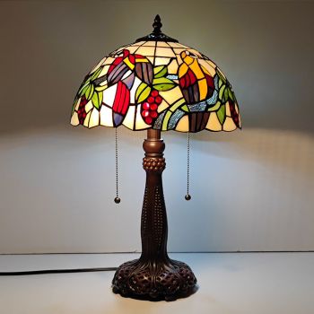 LongHuiJing Tiffany Stained Glass Style Desk Light Bird Pattern Shade Table Reading Night Light W12H22Inch