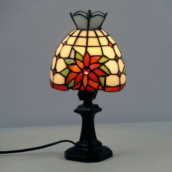 LongHuiJing Small Tiffany Lamp Stained Glass Table Lamp Flower Style Mini Accent Lamp Luxury Memory Lamp