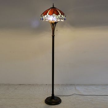 LongHuiJing Tiffany Style Stained Glass Floor Lamp with 16-inch Wide Handmade Dragonfly Pattern Lampshade Metal Base