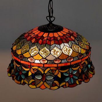 LongHuiJing 16Inch Tiffany Style Stained Glass Hanging Lamp Vintage Stained Glass Ceiling Light