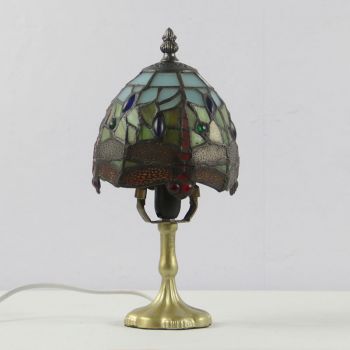 LongHuiJing Mini Red Dragonfly Tiffany Table Lamp E27 Deco Night Light Stained Glass Small Table Lamp 