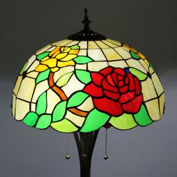 LongHuiJing Tiffany Style Stained Glass Red Rose Floor Lamp with 16 inches Wide Handmade Lamp Shade