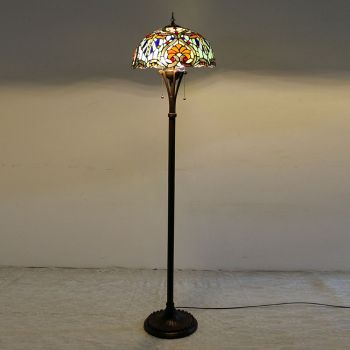 LongHuiJing Tiffany Style Floor Standing Lamp W16H64 Inch Tall Stained Glass Lampshade 2E27 Antique Read Lighting