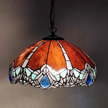 LongHuiJing 16Inch Tiffany Style Stained Glass Hanging Lamp Purple Dragonfly Stained Glass Ceiling Light