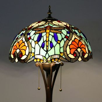 LongHuiJing Tiffany Style Floor Standing Lamp W16H64 Inch Tall Stained Glass Lampshade 2E27 Antique Read Lighting