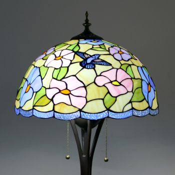 LongHuiJing Hummingbird Tiffany Style Stained Glass Floor Lamp with 16-inch Wide Handmade Lampshade Metal Base