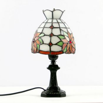 LongHuiJing Small Tiffany Lamp Stained Glass Table Lamp Flower Style Mini Accent Lamp Luxury Memory Lamp